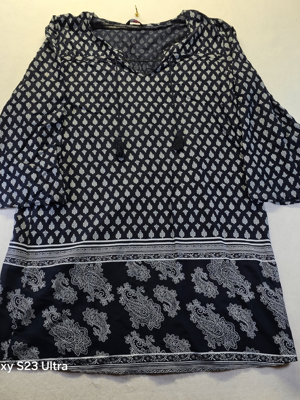 indulge Navy Printed Tunic with White Paisley Accents
